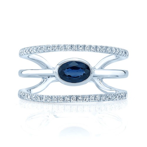 14k blanc ovale bleu saphir - or,