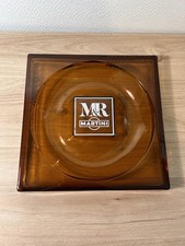 Ancien  Grand Cendrier Publicitaire  Martini M&R Vintage Verre Fumé 22x22cm