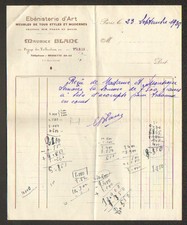 PARIS (XI°) EBENISTERIE D'ART / MEUBLES sur mesure "Maurice BLANC" en 1938
