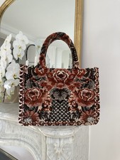Embroidered Velvet Tote / Purse -Burgundy, Floral Motif - Bohemian, Hippie, Boho