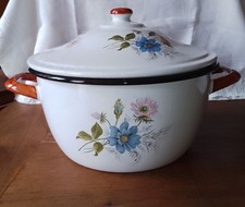 Cocotte/ Faitout/ Marmite En Tôle Émaillée Ancien Motif Floraux État Neuf 5,5L