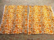 LOT 2 RIDEAU TISSUS VINTAGE 70'S FLEUR ORANGE 129 CM X 109 CM