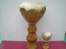 INSTRUMENT MUSIQUE 2 DJEMBE EN BOIS OLIVIER TAMBOURS CUIR 