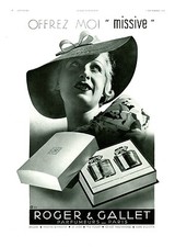 Publicité ancienne parfum Roger & Gallet missive 1935 issue de magazine