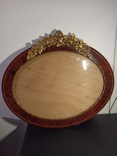 Ancien grand cadre ovale en bois et bronze (46,5 cm x 40 cm )