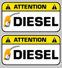 2 X ATTENTION DIESEL GASOIL CARBURANT 7cm AUTOCOLLANT STICKER  DA128
