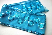 PETITE écharpe foulard ruban bleu sequin ! NEUF 8,8 x 170cm