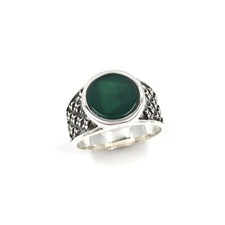 Bague en argent 925 bague sceau onyx vert bague lisse bijou homme 19.1mm / 60