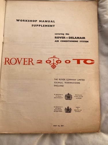 Rover 2000tc atelier - 2000tc, manuel