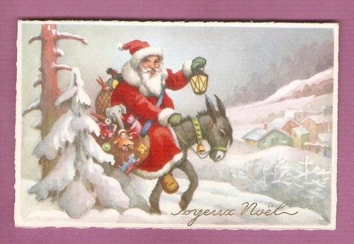 Pere noël sur âne carte - un,