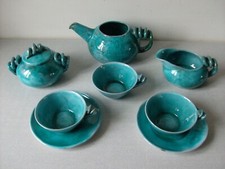 Service à thé à café en céramique bleu turquoise signée VENCE des années 1950/60