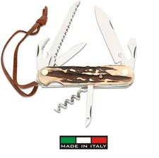 Fox 226/7 Sce Couteau Usages Multiples Manche Cerf + Fourreau Cuir (en Italie