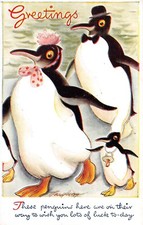 Carte Postale Voeux Récréation Animaux Pingouin Agneau Cheval Éléphant Renne (5