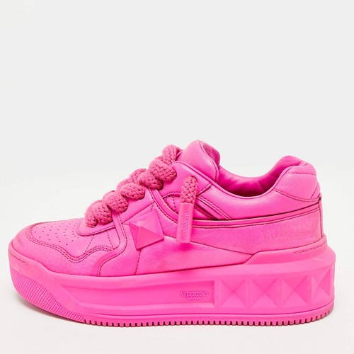 Baskets lacets cuir rose - en,