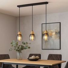 Suspension Lampe En Bois Avec Écrans En Verre Fumé Rétro 120Cm