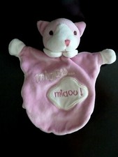 *. DOUDOU PLAT MARIONNETTE CMP EVEIL ET TENDRESSE CHAT ROSE BLANC MIAOU TTBE