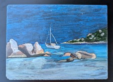 Peinture bateau mer, peinture sur ardoise