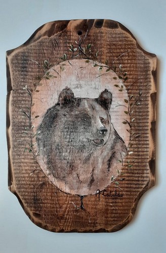 Tableau peinture ours vache - tableau,