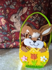 Panier de Pâques Corbeille à Oeufs en feutrine décor Lapin