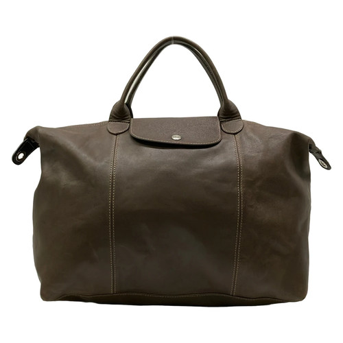 Longchamp pliage cuir - cuir, dark
