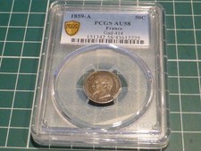 FRANCE - 50 CENTS (ARGENT) - NAPOLEON III - 1859 A - en AU58 - SOUS SLAB PCGS !