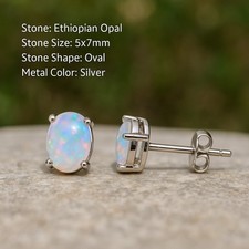 100% Original Feu Opale Ovale Pierre Précieuse 925 Argent Sterling Femme Boucles