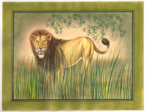 Peinture miniature lion peinte - lion,