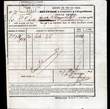 GARE de LILLE (59) TRANSPORT Colis / FUTS VINS "CHEMINS DE FER du NORD" en 1864