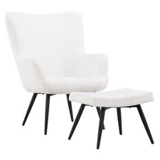 Fauteuil & Pouf Design Bouclette "Como" 95cm Blanc