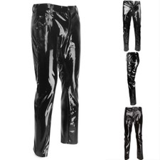 Hommes Simili Cuir PVC Pantalon Long Brillant Club Danse Usure Punk Gothic Noir
