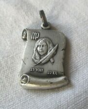 rare Pendentif parchemin Signe Zodiaque vierge Argenté bijou vintage 1578