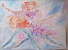 Tableau Vintage Peinture Avec Technique De Du Givre Ballerine Danse P33.8