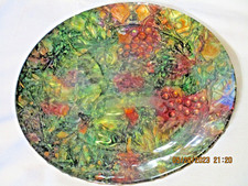 LAQUE LINE CREATION UNIQUE ASSIETTE DECO VERRE LAQUE DECOR DE RAISINS TBE