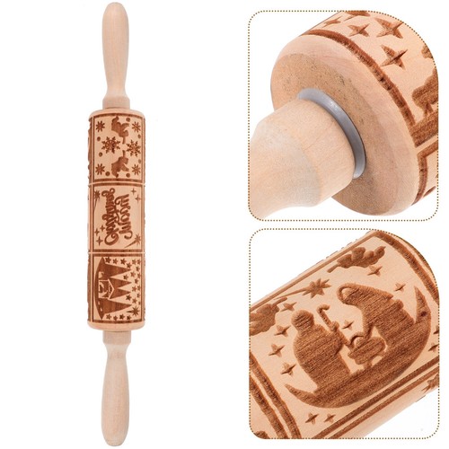 Embossed wooden rolling pin - wooden,