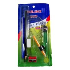 Set Rentrée Scolaire 9 pcs Règle Equerre Rapporteur Compa Gomme Taille Crayons