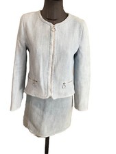 Très Beau Tailleur Coton Bleu Blouson Veste Jupe Claudie Pierlot 38
