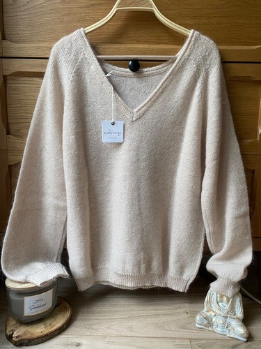 Pull beige col - v, ou