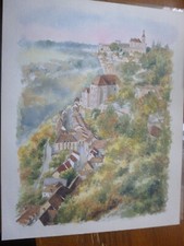 Tableau reproduction aquarelle J Lebeau Rocamadour