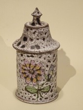 Pot couvert céramique Vallauris La Roue  décor floral  vintage