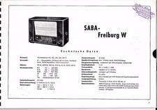 Service Manuel D'Instructions pour Saba Freiburg W, W4, W10 Année 1950/51