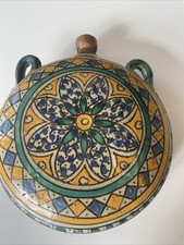 Rare Ancienne  gourde à passants en Céramique Et Cuivre Fès Maroc XIXème