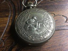 Montre à gousset à décors de chasse ´´UNION OUVRIERE CHARQUEMONT Doubs vers 1920