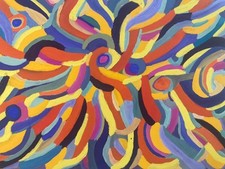 Peinture Abstrait Gouache Papier  Abstraction 1970 À Identifier Art XXe Couleur