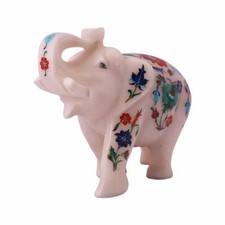 6 " Marbre Blanc Demi Précieux Pierres Spectacle Pièce Éléphant Décor Maison