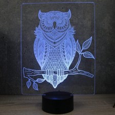 Lampe de chevet veilleuse 3D Hibou Chouette avec télécommande - Cadeau annive...