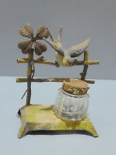 -ENCRIER VERRE ART NOUVEAU METAL HIRONDELLE PLOMB DE VIENNE TREFLE 4 FEUILLES  D