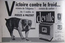 PUBLICITÉ PRESSE 1962 POELE A MAZOUT DEVILLE - BOULEDOGUE - ADVERTISING
