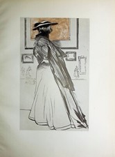 Paul-César HELLEU : Amatrice d'art visitant une galerie, GRAVURE, 1913