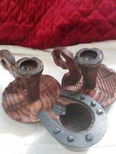 Paire De Bougeoirs En Bois Et