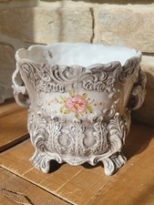 ANCIEN CACHE POT 4 PIEDS CÉRAMIQUE GRIS FLEUR 🌸 ITALY